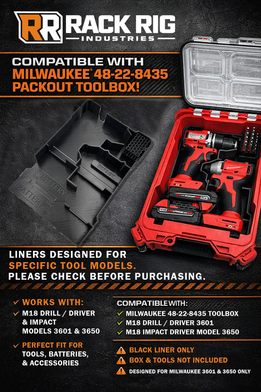 Rack Rig Packout Insert for Milwaukee M18 Drill Driver and Impact - Milwaukee Packout Organizer